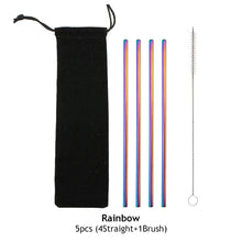 Load image into Gallery viewer, Reusable Drinking Straw 304 Stainless Steel Straws Straight Bent Metal Straw with Cleaner Brush Pouch Set Party Bar for Smoothies Cocktails Bar Accessories
