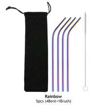 Load image into Gallery viewer, Reusable Drinking Straw 304 Stainless Steel Straws Straight Bent Metal Straw with Cleaner Brush Pouch Set Party Bar for Smoothies Cocktails Bar Accessories
