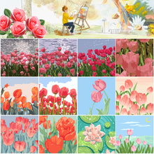 Load image into Gallery viewer, 20*20cm INS Tulip Flower DIY Painting Framed Canvas Painting Paint By Numbers Digital Painting Drawing Practice Birthday Gift Home Bedroom Wall Decoration
