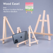 Load image into Gallery viewer, Natural Wood Mini Easel Frame Tripod Display Phone Holder Meeting Wedding Table Number Name Card Stand Display Holder Children Painting Craft
