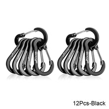 Load image into Gallery viewer, 6/12pcs Multifunction Small Carabiner Clips Outdoor Camping Tool Mountaineering Buckle Steel Fishing Climbing Acessories
