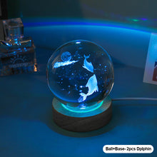 Load image into Gallery viewer, Crystal Ball with Light Base Night Lamp 3D Laser Engraved Sphere Ball Gifts Glass Ball with Wooden Base Christmas Gifts Valentines' Day Gifts for Girlfriends
