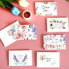 Load image into Gallery viewer, 6pcs Christmas New Year Thank You Greeting Cards Set with Envelope Sticker Wedding Birthday Party Flower Green Leaves Appreciation Cards
