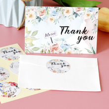Load image into Gallery viewer, 6pcs Christmas New Year Thank You Greeting Cards Set with Envelope Sticker Wedding Birthday Party Flower Green Leaves Appreciation Cards
