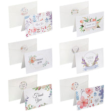 Load image into Gallery viewer, 6pcs Christmas New Year Thank You Greeting Cards Set with Envelope Sticker Wedding Birthday Party Flower Green Leaves Appreciation Cards
