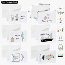 Load image into Gallery viewer, 6pcs Christmas New Year Thank You Greeting Cards Set with Envelope Sticker Wedding Birthday Party Flower Green Leaves Appreciation Cards
