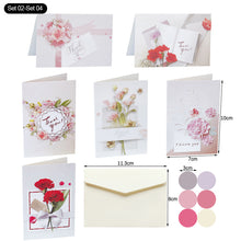 Load image into Gallery viewer, 6pcs Christmas New Year Thank You Greeting Cards Set with Envelope Sticker Wedding Birthday Party Flower Green Leaves Appreciation Cards
