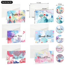 Load image into Gallery viewer, 6pcs Christmas New Year Thank You Greeting Cards Set with Envelope Sticker Wedding Birthday Party Flower Green Leaves Appreciation Cards

