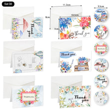 Load image into Gallery viewer, 6pcs Christmas New Year Thank You Greeting Cards Set with Envelope Sticker Wedding Birthday Party Flower Green Leaves Appreciation Cards
