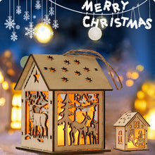 Load image into Gallery viewer, DIY Natural Wooden Hanging Log Cabin With Warm LED Lights Christmas Wood Glowing Ornaments Xmas Tree Decoration
