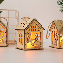 Load image into Gallery viewer, DIY Natural Wooden Hanging Log Cabin With Warm LED Lights Christmas Wood Glowing Ornaments Xmas Tree Decoration
