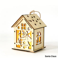 Load image into Gallery viewer, DIY Natural Wooden Hanging Log Cabin With Warm LED Lights Christmas Wood Glowing Ornaments Xmas Tree Decoration
