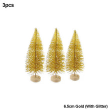 Load image into Gallery viewer, 3Pcs 4.5-12.5cm Mini Christmas Tree Gold Green Small Pine Tree Sisal Silk Cedar New Year Xmas Party Ornaments Navidad

