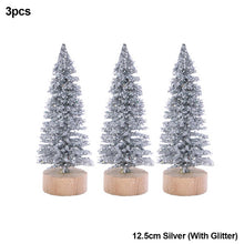 Load image into Gallery viewer, 3Pcs 4.5-12.5cm Mini Christmas Tree Gold Green Small Pine Tree Sisal Silk Cedar New Year Xmas Party Ornaments Navidad
