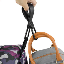 Load image into Gallery viewer, 1pc Baby Bag Stroller Hook Wheelchair Pram Carriage Bag Hanger PU Leather 360° Rotatable Double Head Cart Organizer Shopping Bag Clip
