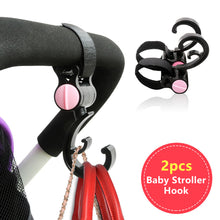 Load image into Gallery viewer, 2pcs Baby Bag Stroller Hook Wheelchair Pram Carriage Bag Hanger 360° Rotatable Cart Organizer Shopping Bag Clip
