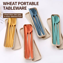 Load image into Gallery viewer, 4PCS/Set Wheat Straw Spoon Fork Chopsticks With Box Students Tableware Travel Portable Dinnerware Kitchen Accessories
