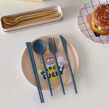 Load image into Gallery viewer, 4PCS/Set Wheat Straw Spoon Fork Chopsticks With Box Students Tableware Travel Portable Dinnerware Kitchen Accessories
