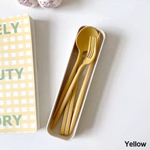 Load image into Gallery viewer, 4PCS/Set Wheat Straw Spoon Fork Chopsticks With Box Students Tableware Travel Portable Dinnerware Kitchen Accessories
