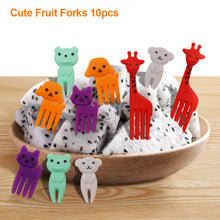 Load image into Gallery viewer, 10Pcs Mini Forks Animal Food Picks for Kids Cute Fruit Fork Bento Box Decor Reusable Cartoon Children Snack Cake Dessert Lunch
