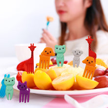 Load image into Gallery viewer, 10Pcs Mini Forks Animal Food Picks for Kids Cute Fruit Fork Bento Box Decor Reusable Cartoon Children Snack Cake Dessert Lunch
