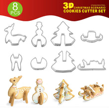 Load image into Gallery viewer, 8 Pcs/Set 3D Mini Christmas Cookie Cutter Stainless Steel Biscuit Mold Handmade Snowman Xmas Tree Mould Fondant Cutter Baking Decoration Tool
