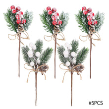 Load image into Gallery viewer, 5Pcs Fake Snow Frost Pine Branch Cone Berry Holly DIY Xmas Tree party Ornament Home Christmas Decoration Supplies Gift Supplies
