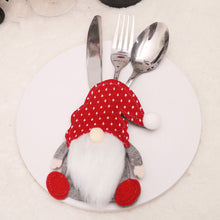 Load image into Gallery viewer, Christmas Wood Gnome Cutlery Pouch Bags Knife Fork Silverware Holder Bag Christmas Tableware Utensil Holder New Year Table Decor
