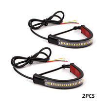 Load image into Gallery viewer, 2Pcs 12V Universal LED Motorcycle Turn Signal Light &amp; DRL Amber White Moto Flasher Ring Fork Strip Lamp Flowing Flashing Blinker
