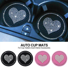 Load image into Gallery viewer, 2Pcs Car Cup Coasters Sparkly Rhinestone Heart Bling Car Coasters for Cup Holders Insert Interior Accessories
