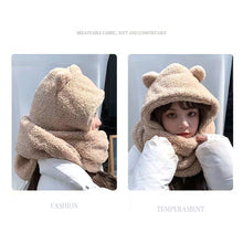 Load image into Gallery viewer, Bear Hat Scarf Gloves 3 in 1 Double Thickened Multi-functional Ear Protective Plush Warm Hat Winter Outdoor Plush Hat
