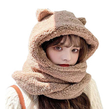 Load image into Gallery viewer, Bear Hat Scarf Gloves 3 in 1 Double Thickened Multi-functional Ear Protective Plush Warm Hat Winter Outdoor Plush Hat
