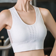 Load image into Gallery viewer, Hollow Out Padded Sports Bra Top Women Seamless Breathable Mesh Workout Gym Bras Backless Push Up Fitness Yoga Bras
