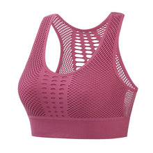 Load image into Gallery viewer, Hollow Out Padded Sports Bra Top Women Seamless Breathable Mesh Workout Gym Bras Backless Push Up Fitness Yoga Bras
