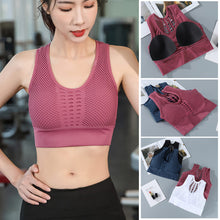 Load image into Gallery viewer, Hollow Out Padded Sports Bra Top Women Seamless Breathable Mesh Workout Gym Bras Backless Push Up Fitness Yoga Bras
