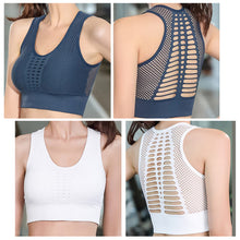 Load image into Gallery viewer, Hollow Out Padded Sports Bra Top Women Seamless Breathable Mesh Workout Gym Bras Backless Push Up Fitness Yoga Bras
