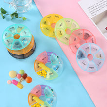 Load image into Gallery viewer, Round Pill Case Plastic 7 Days Weekly Tablet Candy Box Portable Storage Tablet Holder Travel Pill Container Colorful Pill Box
