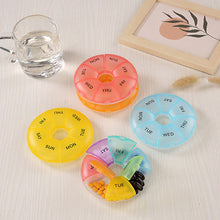 Load image into Gallery viewer, Round Pill Case Plastic 7 Days Weekly Tablet Candy Box Portable Storage Tablet Holder Travel Pill Container Colorful Pill Box
