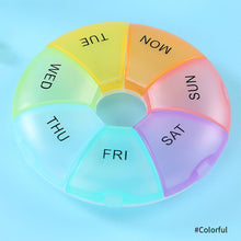 Load image into Gallery viewer, Round Pill Case Plastic 7 Days Weekly Tablet Candy Box Portable Storage Tablet Holder Travel Pill Container Colorful Pill Box
