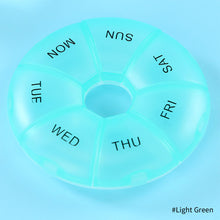Load image into Gallery viewer, Round Pill Case Plastic 7 Days Weekly Tablet Candy Box Portable Storage Tablet Holder Travel Pill Container Colorful Pill Box
