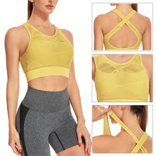 Load image into Gallery viewer, Hollow Out Padded Sports Bra Top Women Seamless Breathable Mesh Workout Gym Bras Backless Push Up Fitness Yoga Bras
