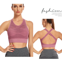 Load image into Gallery viewer, Hollow Out Padded Sports Bra Top Women Seamless Breathable Mesh Workout Gym Bras Backless Push Up Fitness Yoga Bras
