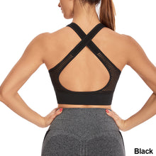 Load image into Gallery viewer, Hollow Out Padded Sports Bra Top Women Seamless Breathable Mesh Workout Gym Bras Backless Push Up Fitness Yoga Bras
