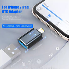 Load image into Gallery viewer, USB 3.0 OTG Adapter For iPhone 13 12 11 Pro XS Max XR X 8 Plus 7 6s iPad Lighting Male to USB 3.0 Adapter for iOS 13 above
