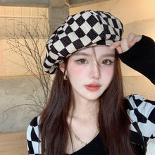 Load image into Gallery viewer, Chessboard Plaid Beret Fashion Versatile Cloud Hat Autumn Winter Comfortable Breathable Beret Octagonal Hat for Women
