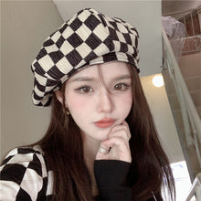 Load image into Gallery viewer, Chessboard Plaid Beret Fashion Versatile Cloud Hat Autumn Winter Comfortable Breathable Beret Octagonal Hat for Women
