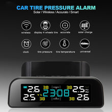 Load image into Gallery viewer, Car Tire Pressure Alarm TPMS Solar Digital Automatic Clock LCD Display Auto Security System Temperature Warning
