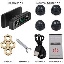 Load image into Gallery viewer, Car Tire Pressure Alarm TPMS Solar Digital Automatic Clock LCD Display Auto Security System Temperature Warning
