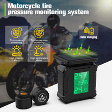Load image into Gallery viewer, Motorcycle Tire Pressure Monitoring TPMS Tire Temperature Alarm System LCD Display Solar Charging Waterproof Sensor

