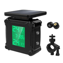 Load image into Gallery viewer, Motorcycle Tire Pressure Monitoring TPMS Tire Temperature Alarm System LCD Display Solar Charging Waterproof Sensor
